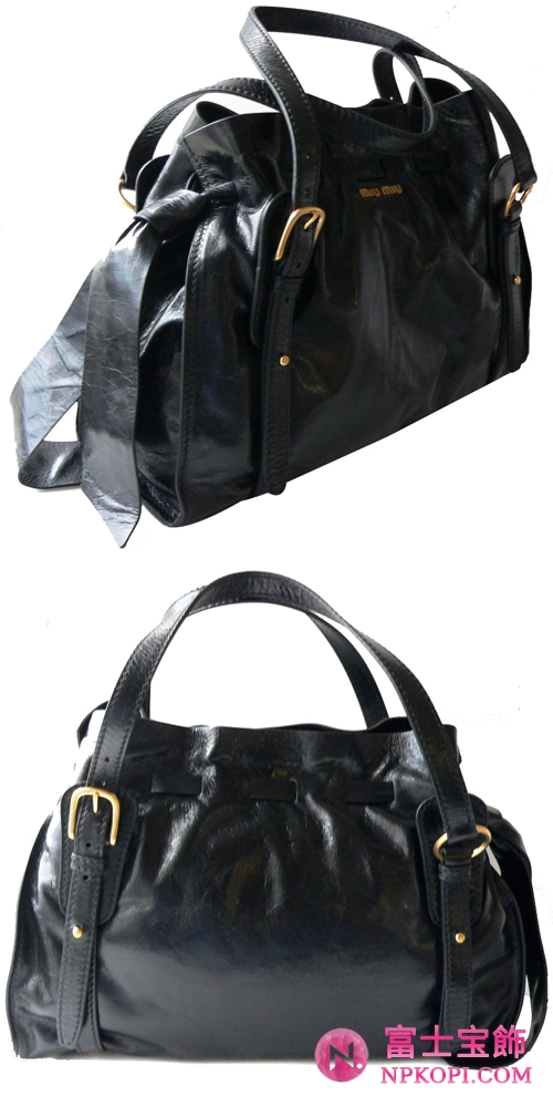 ミュウミュウ MIUMIU ショルダーバッグ 巾着デザイン リボン付き レザー ブラック（NERO） RR1312 VIT.LUX